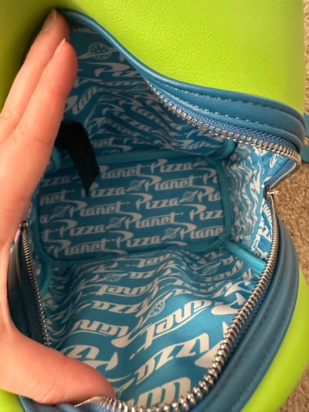 Loungefly Pixar Alien Pizza Planet Mini Backpack - Green/Blue/White/Red - Picture 7 of 10